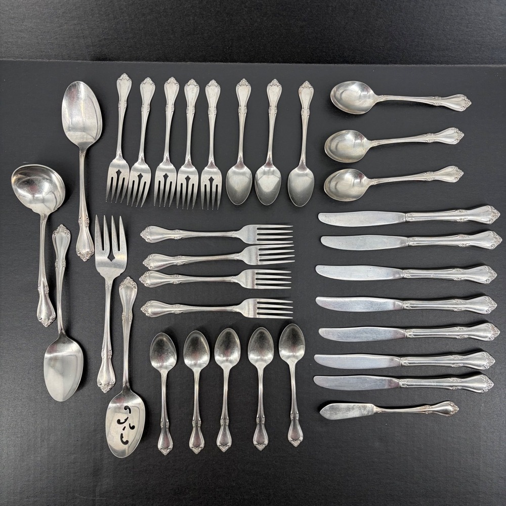 SSS Oneida Flatware Set 33pc Arbor Rose True Rose Pattern Retro Vintage